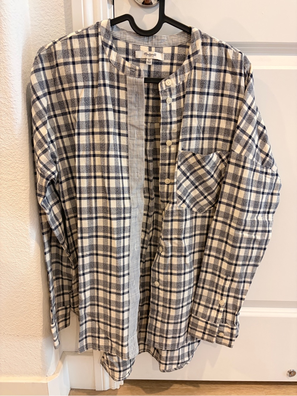 Madewell Plaid Collarless Button-Up Shirt